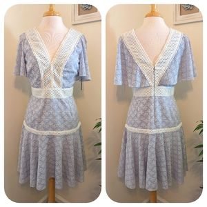 Gianni Bini Alice Embroidered Lace V Neck Mini Dress Light Blue Ivory 6